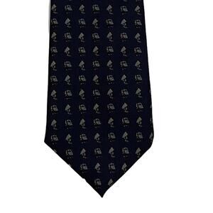 Cavendish Silks Classic Geometric Print Tie, Navy, Gray, Gold, 54 1/2"